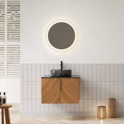 ACKERMAN Meuble-lavabo Suspendu 61 Cm Pour Salle De Bain Avec Vasque Ronde En Verre Noir Transparent, Plan De Travail En Pierre Frittée Noire, Armoire En Contreplaqué Avec 2 Portes, Couleur Chêne Brun - Publicité ACKERMAN Meuble-lavabo Suspendu 61 Cm Pour Salle De Bain Avec Vasque Ronde En Verre Noir Transparent, Plan De Travail En Pierre Frittée Noire, Armoire En Contreplaqué Avec 2 Portes, Couleur Chêne Brun - Publicité