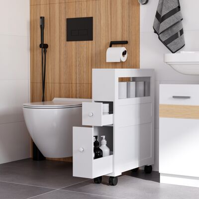 OEM Meuble De Salle De Bain À 2 Tiroirs, Gain De Place, Sur Roulettes, 16 X 52 X 71,5 Cm, Blanc - Publicité OEM Meuble De Salle De Bain À 2 Tiroirs, Gain De Place, Sur Roulettes, 16 X 52 X 71,5 Cm, Blanc - Publicité