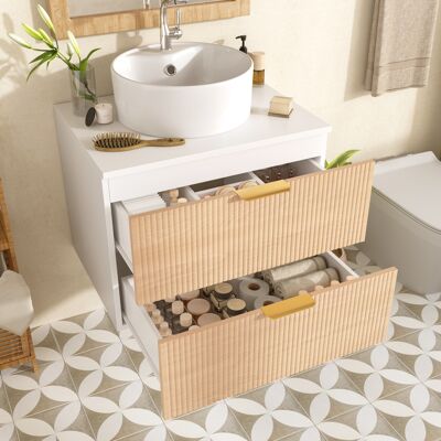 ACKERMAN Meuble De Salle De Bain Suspendu 60 Cm Avec Lavabo Rond En Céramique, Façades De Tiroirs Effet Bois Avec Design À Rayures Épuré, Panneau Mdf De Haute Qualité, Grand Volume De Rangement : 2 Tiroirs + P - Publicité ACKERMAN Meuble De Salle De Bain Suspendu 60 Cm Avec Lavabo Rond En Céramique, Façades De Tiroirs Effet Bois Avec Design À Rayures Épuré, Panneau Mdf De Haute Qualité, Grand Volume De Rangement : 2 Tiroirs + P - Publicité
