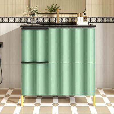 SANS MARQUE Meuble Lavabo Simple Sur Pied Pour Salle De Bain, Meuble De Rangement Avec Tiroirs En Mdf Et Lavabo Céramique, Couleur Vert - Publicité SANS MARQUE Meuble Lavabo Simple Sur Pied Pour Salle De Bain, Meuble De Rangement Avec Tiroirs En Mdf Et Lavabo Céramique, Couleur Vert - Publicité