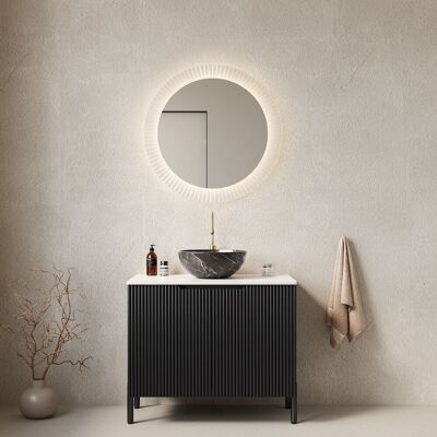 ACKERMAN Turio Vasque De Salle De Bain Autonome 76cm Avec Vasque Noire À Motif De Pierre, Plan De Travail En Pierre De Carrare Frittée Blanche, Meuble Rayé À Doubles Portes, Couleur Noire - Publicité ACKERMAN Turio Vasque De Salle De Bain Autonome 76cm Avec Vasque Noire À Motif De Pierre, Plan De Travail En Pierre De Carrare Frittée Blanche, Meuble Rayé À Doubles Portes, Couleur Noire - Publicité