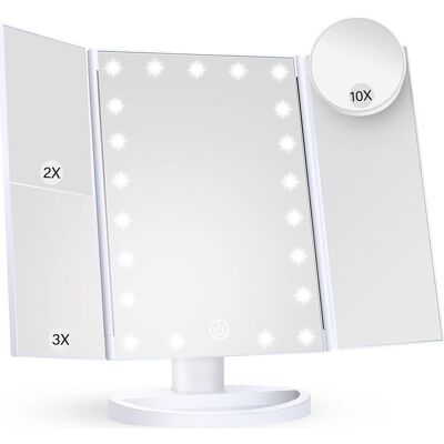 Vision Miroir De Maquillage Avec Éclairage, Grossissement 2x, 3x, 10x, Commande Tactile, Pliable, Blanc, Style Moderne, Montage Sur Commode, Salle De Bain - Publicité Vision Miroir De Maquillage Avec Éclairage, Grossissement 2x, 3x, 10x, Commande Tactile, Pliable, Blanc, Style Moderne, Montage Sur Commode, Salle De Bain - Publicité