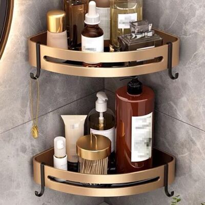 ABYSSE Lot De 2 Supports De Rangement D'Angle Pour Salle De Bain, Résistants À La Rouille, Dorés - Publicité ABYSSE Lot De 2 Supports De Rangement D'Angle Pour Salle De Bain, Résistants À La Rouille, Dorés - Publicité