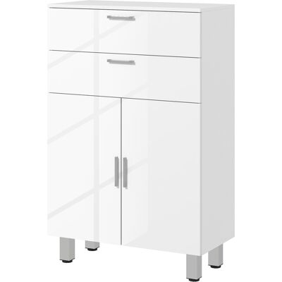 OEM Meuble De Salle De Bain Blanc Brillant 60x30x93 Cm – 2 Tiroirs, Placard Double Porte, Étagères Réglables - Publicité OEM Meuble De Salle De Bain Blanc Brillant 60x30x93 Cm – 2 Tiroirs, Placard Double Porte, Étagères Réglables - Publicité