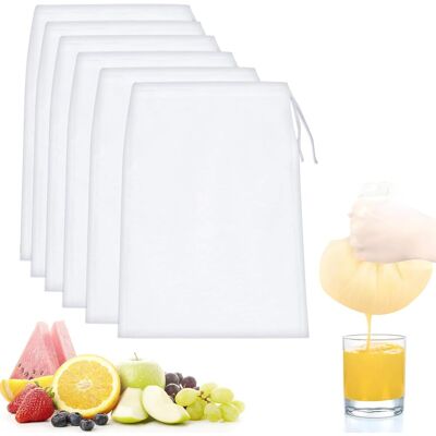 GRASSLIN 6 Sacs Filtrants Nylon, Cordon Intégré, 20x30 Cm, Pour Lait Végétal, Fromage, Jus Et Café - Publicité GRASSLIN 6 Sacs Filtrants Nylon, Cordon Intégré, 20x30 Cm, Pour Lait Végétal, Fromage, Jus Et Café - Publicité