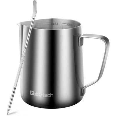 GRASSLIN 1 Pichet À Lait 350 Ml, Acier Inoxydable, Bec Étroit, Poignée Froide, Pour Machine Expresso Et Art Latte - Publicité GRASSLIN 1 Pichet À Lait 350 Ml, Acier Inoxydable, Bec Étroit, Poignée Froide, Pour Machine Expresso Et Art Latte - Publicité