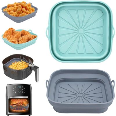 Scotch Moule Silicone Air Fryer, 2 Pièces Panier Moule Pour Friteuse À Air Chaud Réutilisable Airfryer Pot Plat Carré Pliable Doublure Liner Pour Friteuse Air, Micro-ondes, Four (bleu+gris) - Publicité Scotch Moule Silicone Air Fryer, 2 Pièces Panier Moule Pour Friteuse À Air Chaud Réutilisable Airfryer Pot Plat Carré Pliable Doublure Liner Pour Friteuse Air, Micro-ondes, Four (bleu+gris) - Publicité