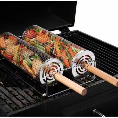 Ackerman– Pack De 2 Paniers De Gril En Acier Inoxydable 304 – Poignées En Bois Amovibles – Panier Cylindrique Pour Grillades Extérieures - Publicité Ackerman– Pack De 2 Paniers De Gril En Acier Inoxydable 304 – Poignées En Bois Amovibles – Panier Cylindrique Pour Grillades Extérieures - Publicité