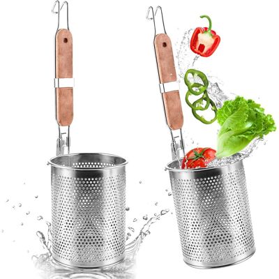 GRASSLIN Lot De 2 Panier À Pâtes, Acier Inoxydable, Micro-perforé, Poignée En Bois, Cuisine Maison - Publicité GRASSLIN Lot De 2 Panier À Pâtes, Acier Inoxydable, Micro-perforé, Poignée En Bois, Cuisine Maison - Publicité