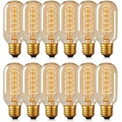 ABYSSE 12 Ampoules T45 Edison 40w Lampe Tungstène Rétro Spirale 220v - Publicité ABYSSE 12 Ampoules T45 Edison 40w Lampe Tungstène Rétro Spirale 220v - Publicité