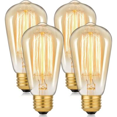 STAKMANN 40w Incandescent Edison Light Bulb, Vintage Dimmable E27 Light Bulb, St58 2200k Warm White Antique E27 Screw-in Amber Filament Light Bulb For Home, Bedroom, Office, Decorative Lighting (pack Of 4) - Publicité STAKMANN 40w Incandescent Edison Light Bulb, Vintage Dimmable E27 Light Bulb, St58 2200k Warm White Antique E27 Screw-in Amber Filament Light Bulb For Home, Bedroom, Office, Decorative Lighting (pack Of 4) - Publicité