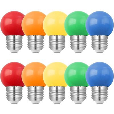 SANS MARQUE Lot De 10 Ampoules Couleur Led E27 1w, Équivalent Incandescence 10w, 1w G45 Ampoule Écoénergétique Colorée, Ampoule Mini Globe, Rouge Vert Bleu Orange Jaune, Pour Mariages, Halloween, Noël - Publicité SANS MARQUE Lot De 10 Ampoules Couleur Led E27 1w, Équivalent Incandescence 10w, 1w G45 Ampoule Écoénergétique Colorée, Ampoule Mini Globe, Rouge Vert Bleu Orange Jaune, Pour Mariages, Halloween, Noël - Publicité