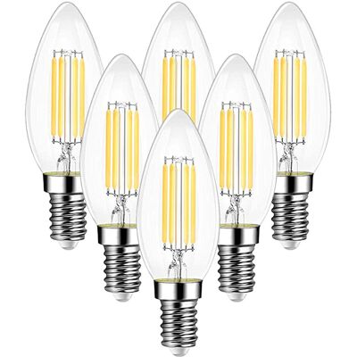 OEM Lot De 6 Ampoules Led Filament Bougie Vintage E14, 6w (équiv. 60w), Blanc Chaud 2700k 750lm, Culot Edison - Publicité OEM Lot De 6 Ampoules Led Filament Bougie Vintage E14, 6w (équiv. 60w), Blanc Chaud 2700k 750lm, Culot Edison - Publicité