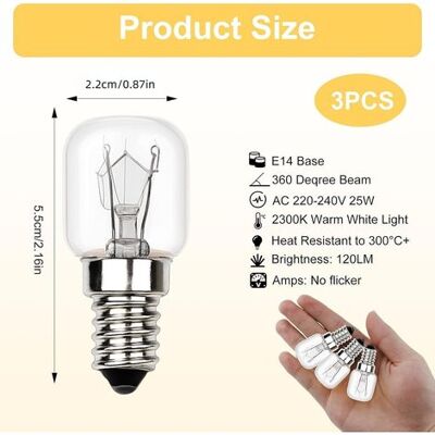 SANS MARQUE 3 Unité E14 Ampoule Four, T22 25w Lampe De Four Résistante À 300 Degré 2700k Blanc Chaud Ac220v-240v, Petite Vis Edison Ampoule Lampes Pour Micro-ondes Four Lampe À Sel Hotte De Cuisine Réfrigérateurs - Publicité SANS MARQUE 3 Unité E14 Ampoule Four, T22 25w Lampe De Four Résistante À 300 Degré 2700k Blanc Chaud Ac220v-240v, Petite Vis Edison Ampoule Lampes Pour Micro-ondes Four Lampe À Sel Hotte De Cuisine Réfrigérateurs - Publicité