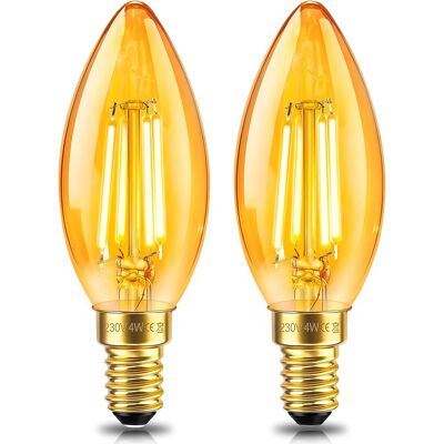 SANS MARQUE Ampoule E14 Led Filament Bougie Vintage 4w, Equivalent 40w Lampe, Verre Ambré Blanc Chaud 2200k, C35 Bougie Filament Rétro, 400lm, Ac 220v, Non-dimmable, Décorative Pour Restaurant Café Bar, Lot De 2 - Publicité SANS MARQUE Ampoule E14 Led Filament Bougie Vintage 4w, Equivalent 40w Lampe, Verre Ambré Blanc Chaud 2200k, C35 Bougie Filament Rétro, 400lm, Ac 220v, Non-dimmable, Décorative Pour Restaurant Café Bar, Lot De 2 - Publicité