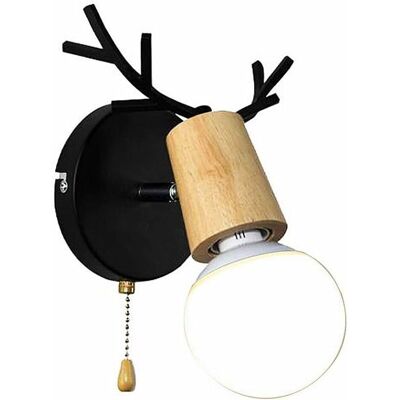 BRINSEA Applique Murale En Bois En Forme De Bois De Cerf Au Design Moderne Nordique Avec Interrupteur À Chaînette Pour Salle De Lecture, Chambre À Coucher, E27, Noir, Sans Ampoule - Publicité BRINSEA Applique Murale En Bois En Forme De Bois De Cerf Au Design Moderne Nordique Avec Interrupteur À Chaînette Pour Salle De Lecture, Chambre À Coucher, E27, Noir, Sans Ampoule - Publicité