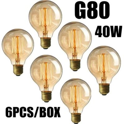 OEM Lot 6 Ampoules 40w E27 Vintage Edison G80 Incandescent Blanc Chaud 220v - Publicité OEM Lot 6 Ampoules 40w E27 Vintage Edison G80 Incandescent Blanc Chaud 220v - Publicité