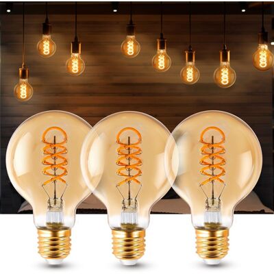 OEM Ampoule Led Vintage E27 4w G80,filament Edison,verre Ambré,blanc Chaud 1800k,280 Lumens,non Dimmable,lot De 3 - Déco - Publicité OEM Ampoule Led Vintage E27 4w G80,filament Edison,verre Ambré,blanc Chaud 1800k,280 Lumens,non Dimmable,lot De 3 - Déco - Publicité
