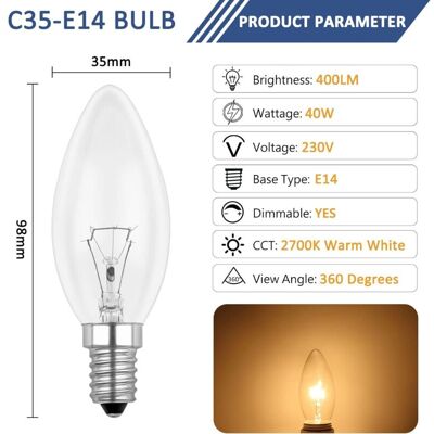 MOXIE Ampoule Bougie Clair E14 40w, Ampoule Incandescence Dimmable, Blanc Chaud 2700k, 400lm, Ampoule Flamme, E14 Ampoules À Bougie À Vis Edison, Pack De 10 Npterbl - Publicité MOXIE Ampoule Bougie Clair E14 40w, Ampoule Incandescence Dimmable, Blanc Chaud 2700k, 400lm, Ampoule Flamme, E14 Ampoules À Bougie À Vis Edison, Pack De 10 Npterbl - Publicité