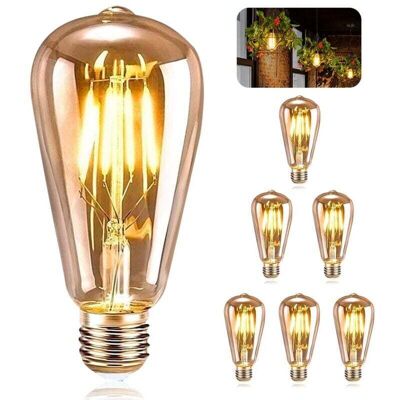 OEM 6 Pièces Ampoule E27 Vintage, Led St64 Lampe Décorative Rétro Edison Vintage, 4w Filament Blanc Chaud Pour Restaurant Café Bar Ampoules-dou - Publicité OEM 6 Pièces Ampoule E27 Vintage, Led St64 Lampe Décorative Rétro Edison Vintage, 4w Filament Blanc Chaud Pour Restaurant Café Bar Ampoules-dou - Publicité
