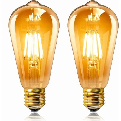 SANS MARQUE Lot De 2 Vintage Edison Ampoule E27 Led 6w, Verre Ambré, Blanc Chaud 2200k, Équivalent 60w Incandescence, 600lm, Ac 220v, Non Dimmable, St64 Filament Rétro, Décorative Pour Maison, Bars, Café - Publicité SANS MARQUE Lot De 2 Vintage Edison Ampoule E27 Led 6w, Verre Ambré, Blanc Chaud 2200k, Équivalent 60w Incandescence, 600lm, Ac 220v, Non Dimmable, St64 Filament Rétro, Décorative Pour Maison, Bars, Café - Publicité