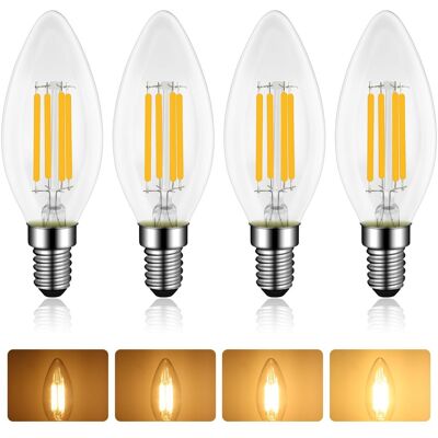 OEM Ampoules E14 Led Bougie 4w Dimmable,équivalent 40w,blanc Chaud 2700k,400lm,filament Vintage C35,ac 230v,pour Lustres Et Appliques,lot De 4 - Publicité OEM Ampoules E14 Led Bougie 4w Dimmable,équivalent 40w,blanc Chaud 2700k,400lm,filament Vintage C35,ac 230v,pour Lustres Et Appliques,lot De 4 - Publicité