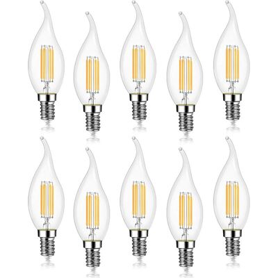 Vision Lot De 10 4w Ampoule De Filament Led E14 470lm Flamme Bougie 2700k Blanc Chaud, Non-dimmable, Angle De Faisceau 360° - Publicité Vision Lot De 10 4w Ampoule De Filament Led E14 470lm Flamme Bougie 2700k Blanc Chaud, Non-dimmable, Angle De Faisceau 360° - Publicité