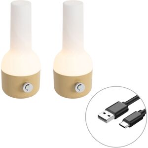 Qazqa Haard - Led Dimmable Lampe De Table Sans Fil Rechargeable Usb Variateur Inclus - 2 Pièces - Ø 10 Cm - Doré - Moderne - Éclairage Extérieur - Publicité Qazqa Haard - Led Dimmable Lampe De Table Sans Fil Rechargeable Usb Variateur Inclus - 2 Pièces - Ø 10 Cm - Doré - Moderne - Éclairage Extérieur - Publicité
