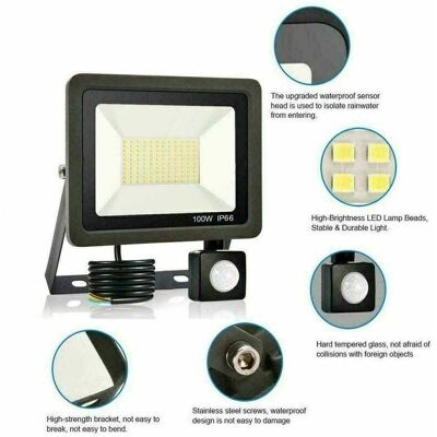 BRAST Projecteur Extérieur Led - 100w - Avec Détecteur De Mouvement - Ip65 Étanche - 60000 Lm - Blanc Froid - Éclairage Pour Jardin Garage Terrain De Sport - Publicité BRAST Projecteur Extérieur Led - 100w - Avec Détecteur De Mouvement - Ip65 Étanche - 60000 Lm - Blanc Froid - Éclairage Pour Jardin Garage Terrain De Sport - Publicité