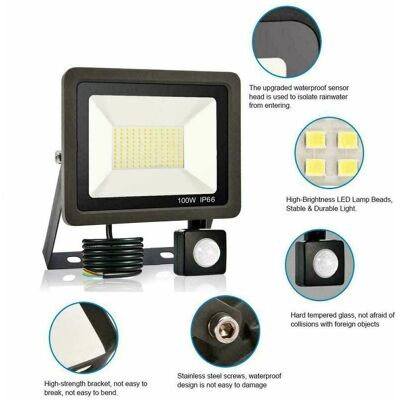 SANS MARQUE Led Projecteur Extérieur 100w Avec Détecteur De Mouvement Ip65 Étanche 60000(lm) Blanc Froid Éclairage Pour Jardin Garage Terrain De Sport - Publicité SANS MARQUE Led Projecteur Extérieur 100w Avec Détecteur De Mouvement Ip65 Étanche 60000(lm) Blanc Froid Éclairage Pour Jardin Garage Terrain De Sport - Publicité