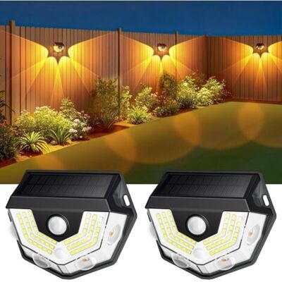 ABYSSE Lot De 2 Lampes Solaires D'Extérieur Avec Détecteur De Mouvement, Super Lumineuses, 270°, 3 Modes, Ip65, Étanche, Avec Lumière Chaude Et Blanche, Applique Murale Pour Clôture, Cour, Jardin - Publicité ABYSSE Lot De 2 Lampes Solaires D'Extérieur Avec Détecteur De Mouvement, Super Lumineuses, 270°, 3 Modes, Ip65, Étanche, Avec Lumière Chaude Et Blanche, Applique Murale Pour Clôture, Cour, Jardin - Publicité