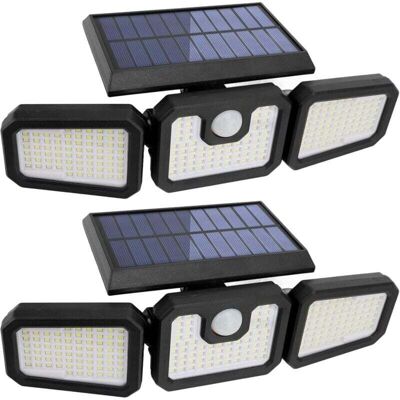 OEM Lot De 2 Lampes Solaires D'Extérieur À 210 Led 2500 Lm Détecteur De Mouvement Éclairage Solaire Étanche Ip65 3 Têtes Spot Projecteur Mural Grand Angle 360° Pour Garage, Cour, Porche - Publicité OEM Lot De 2 Lampes Solaires D'Extérieur À 210 Led 2500 Lm Détecteur De Mouvement Éclairage Solaire Étanche Ip65 3 Têtes Spot Projecteur Mural Grand Angle 360° Pour Garage, Cour, Porche - Publicité