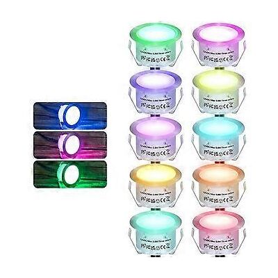 BLYNO Lot De 10 Spots Encastrés Led Rgbw D'Extérieur, Diamètre 42 Mm, Étanches Ip67, 0,8 W, Avec Télécommande À Intensité Variable. Publicité BLYNO Lot De 10 Spots Encastrés Led Rgbw D'Extérieur, Diamètre 42 Mm, Étanches Ip67, 0,8 W, Avec Télécommande À Intensité Variable. Publicité