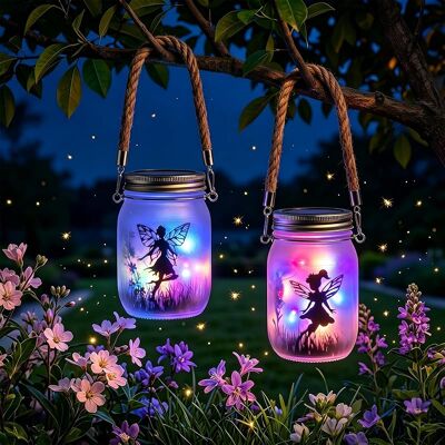 SANS MARQUE Lot De 2 Lanternes Solaires Led Extérieures Fée, Ip65 Étanche Lampe Solaire De Jardin Mason Jar, Lumiere Solaire Exterieur Suspendue Pour Patio Terrasse Pelouse Balcon Décoration (coloré) - Publicité SANS MARQUE Lot De 2 Lanternes Solaires Led Extérieures Fée, Ip65 Étanche Lampe Solaire De Jardin Mason Jar, Lumiere Solaire Exterieur Suspendue Pour Patio Terrasse Pelouse Balcon Décoration (coloré) - Publicité