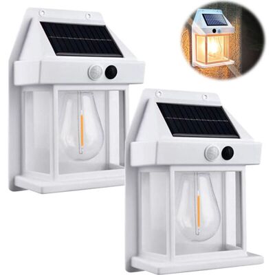 Melissa Lot De 2 Lampes Murales Solaires Extérieur Jardin, Lumières De Sécurité Extérieures Étanches Ip65 Avec Détecteur De Mouvement Pir Pour Porche Balcon Terrasse Garage Clôture Jardin Blanc - Publicité Melissa Lot De 2 Lampes Murales Solaires Extérieur Jardin, Lumières De Sécurité Extérieures Étanches Ip65 Avec Détecteur De Mouvement Pir Pour Porche Balcon Terrasse Garage Clôture Jardin Blanc - Publicité