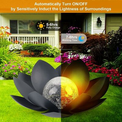 SCORPIO Lampes Solaires Extérieures De Jardin, Décoration De Lotus En Verre De Sphère Craquelée Ambre, Lumières De Fleur Led En Métal Imperméable Pour Patio Pelouse Passerelle Table Sol - Publicité SCORPIO Lampes Solaires Extérieures De Jardin, Décoration De Lotus En Verre De Sphère Craquelée Ambre, Lumières De Fleur Led En Métal Imperméable Pour Patio Pelouse Passerelle Table Sol - Publicité