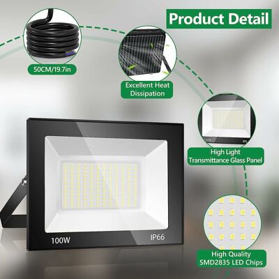 Vision Tigrezy 100w Projecteur Led Exterieur , 10000lm 7000k Spot Led Extérieur, 144 Puces Ip66 Imperméable Blanc Froid Eclairage De Sécurité Led, Luminaire Exterieur Pour Patio, Garage, Jardin, Terrasse, Us - Publicité Vision Tigrezy 100w Projecteur Led Exterieur , 10000lm 7000k Spot Led Extérieur, 144 Puces Ip66 Imperméable Blanc Froid Eclairage De Sécurité Led, Luminaire Exterieur Pour Patio, Garage, Jardin, Terrasse, Us - Publicité