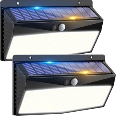 Scotch Lot De 2 Lampes Solaires D'Extérieur À 368 Led Avec Détecteur De Mouvement, 3 Modes D'Éclairage, Étanches Ip65, Lumière Chaude. Publicité Scotch Lot De 2 Lampes Solaires D'Extérieur À 368 Led Avec Détecteur De Mouvement, 3 Modes D'Éclairage, Étanches Ip65, Lumière Chaude. Publicité