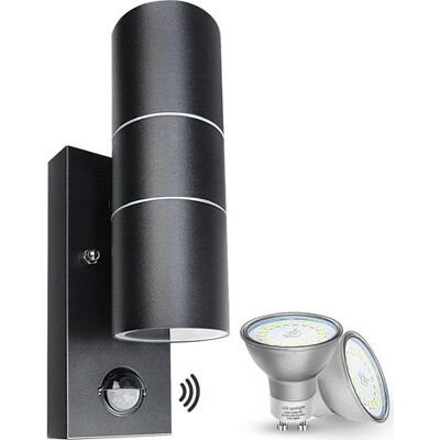 ABYSSE Applique Murale D'Extérieur Avec Détecteur De Mouvement Pir Led Ip44 En Noir Avec 2 Ampoules Gu10 5 W Blanc Chaud/3000k - Publicité ABYSSE Applique Murale D'Extérieur Avec Détecteur De Mouvement Pir Led Ip44 En Noir Avec 2 Ampoules Gu10 5 W Blanc Chaud/3000k - Publicité