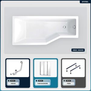 BESCO Otitec - Baignoire Asymétrique - 150 X 75 Cm - Gauche - Sans Habillage - Avec Pieds - Pare Baignoire 3 Volets - Vidage Chrome - Integra - Publicité BESCO Otitec - Baignoire Asymétrique - 150 X 75 Cm - Gauche - Sans Habillage - Avec Pieds - Pare Baignoire 3 Volets - Vidage Chrome - Integra - Publicité