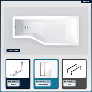 BESCO Otitec - Baignoire Asymétrique - 170 X 75 Cm - Droite - Sans Habillage - Avec Pieds - Pare Baignoire 3 Volets - Vidage Chrome - Integra - Publicité BESCO Otitec - Baignoire Asymétrique - 170 X 75 Cm - Droite - Sans Habillage - Avec Pieds - Pare Baignoire 3 Volets - Vidage Chrome - Integra - Publicité