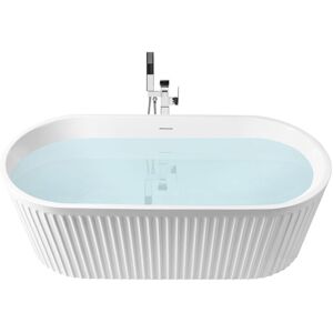 BELIANI Baignoire Autoportante Moderne en Acrylique Ovale 170 x 80 cm Finition Cannelée Blanc Mat Serena - Publicité BELIANI Baignoire Autoportante Moderne en Acrylique Ovale 170 x 80 cm Finition Cannelée Blanc Mat Serena - Publicité