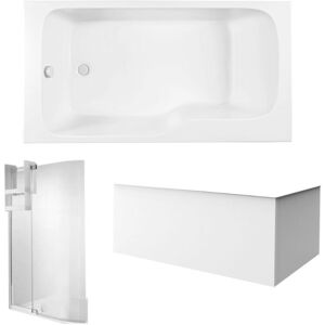 Jacob Delafon - Pack Baignoire Bain Douche 170 X 90 Malice Gauche Blanc Mat + Tablier En Angle + Pare Bain + Étagère - Publicité Jacob Delafon - Pack Baignoire Bain Douche 170 X 90 Malice Gauche Blanc Mat + Tablier En Angle + Pare Bain + Étagère - Publicité