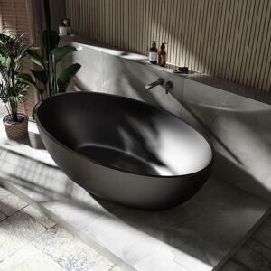 Bernstein Baignoire îlot ovale moderne en fonte minérale pour salle de bain, isolation thermique - 176x103x55cm - relax - Coloris et options au choix Noir - Publicité