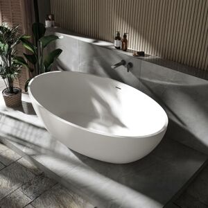 Baignoire îlot ovale moderne en fonte minérale pour salle de bain, isolation thermique - 176x103x55cm - relax - Coloris et options au choix Sans robinet mitigeur, Sans siphon, Blanc mat - Bernstein - Publicité