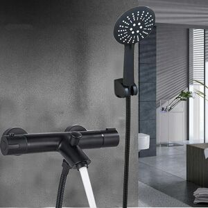 OUYIFAN Baignoires Robinet Thermostat Noir Set de douche robinet baignoire avec brasue - Publicité