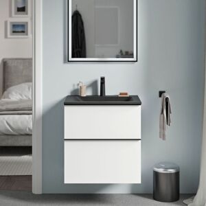 Bernstein - Meuble De Salle De Bain Avec Vasque Fonte Minérale, 2 Tiroirs Et Poignées Métal - 60x45,5x62cm (lxpxh) - Lavoa - Couleur Meuble, Lavabo Et Poignée : Blanc Mat, Chrome, Noir Mat Avec Trou P - Publicité Bernstein - Meuble De Salle De Bain Avec Vasque Fonte Minérale, 2 Tiroirs Et Poignées Métal - 60x45,5x62cm (lxpxh) - Lavoa - Couleur Meuble, Lavabo Et Poignée : Blanc Mat, Chrome, Noir Mat Avec Trou P - Publicité