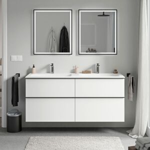 Bernstein - Meuble De Salle De Bain Avec Vasque Fonte Minérale, 4 Tiroirs Et Poignées Métal - 120x45,5x62cm (lxpxh) - Lavoa - Couleur Meuble, Lavabo Et Poignée : Blanc Mat, Chrome, Blanc Mat Avec Trou - Publicité Bernstein - Meuble De Salle De Bain Avec Vasque Fonte Minérale, 4 Tiroirs Et Poignées Métal - 120x45,5x62cm (lxpxh) - Lavoa - Couleur Meuble, Lavabo Et Poignée : Blanc Mat, Chrome, Blanc Mat Avec Trou - Publicité