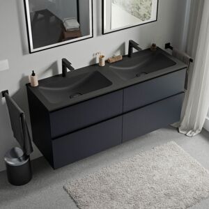 Bernstein - Meuble Vasque Suspendu Salle De Bain Mdf Bleu Nuit Mat, Lavabo Fonte Minérale Noir Mat + Trou Robinet, Poignée Métal Noir Mat - 120x46x62cm - Lavoa Noir Mat, Noir Mat Avec Trou Pour Robine - Publicité Bernstein - Meuble Vasque Suspendu Salle De Bain Mdf Bleu Nuit Mat, Lavabo Fonte Minérale Noir Mat + Trou Robinet, Poignée Métal Noir Mat - 120x46x62cm - Lavoa Noir Mat, Noir Mat Avec Trou Pour Robine - Publicité