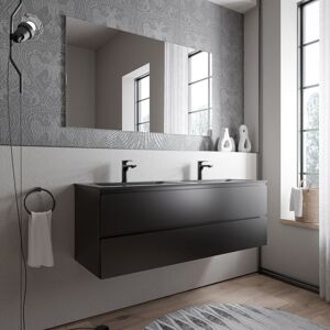 Bernstein - Meuble Double Vasque Suspendu Salle De Bain Mdf Noir Mat, 2 Lavabos Fonte Minérale Noir Mat + Trous Robinets - 160x46x50cm - Ava Cream Noir Mat, Noir Mat Avec Trou Pour Robinetterie - Publicité Bernstein - Meuble Double Vasque Suspendu Salle De Bain Mdf Noir Mat, 2 Lavabos Fonte Minérale Noir Mat + Trous Robinets - 160x46x50cm - Ava Cream Noir Mat, Noir Mat Avec Trou Pour Robinetterie - Publicité